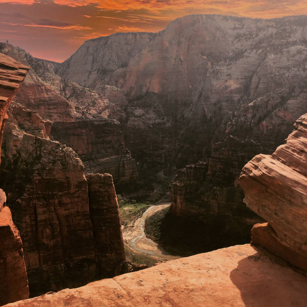 Dramatic Great White Throne above Virgin River in Zion National Park,Utah,USA,Nikon D3x