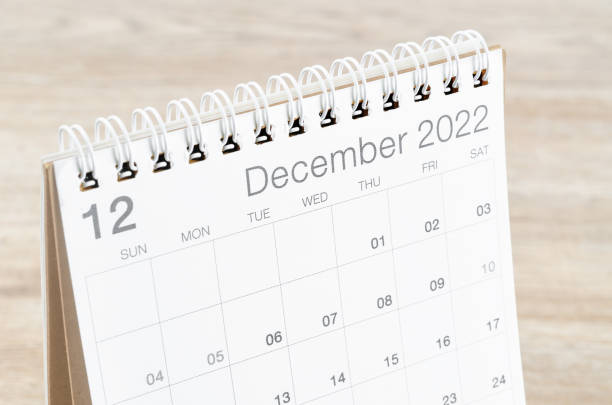 istock December 2022 desk calendar on wooden background. 1396280022