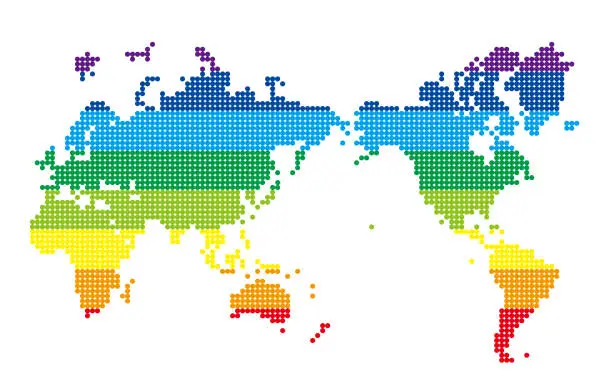 Vector illustration of Colorful and fun world map, SDGs, 8 colors