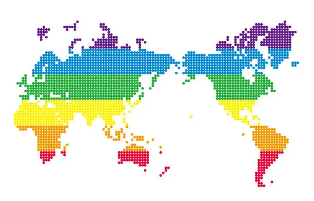 Vector illustration of Colorful and fun world map, SDGs, 6 colors