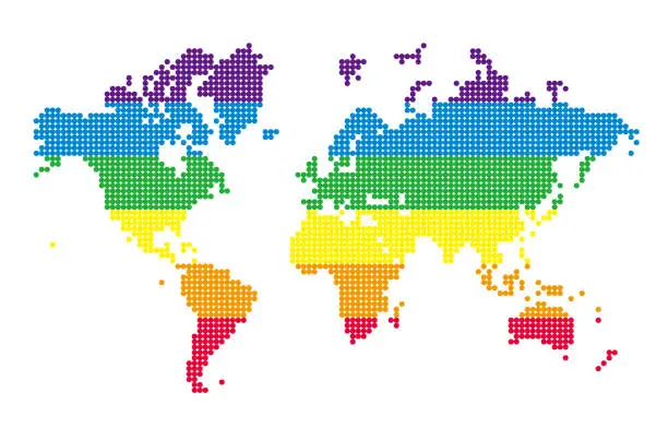 Vector illustration of Colorful and fun world map, SDGs, 6 colors