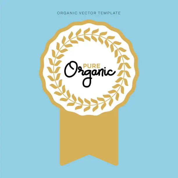 Vector illustration of Organic food label. Badge concept design. Natural meal fresh products logo. Ecology farm bio food vector premium badge stock illustration