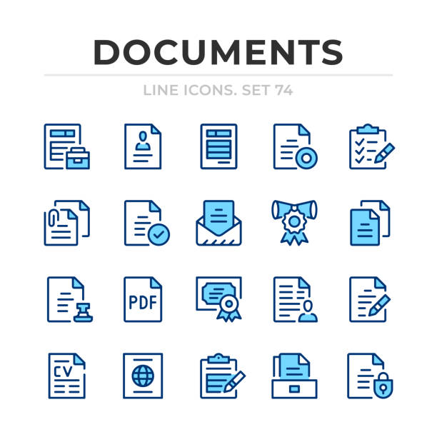 Documents vector line icons set. Thin line design. Modern outline graphic elements, simple stroke symbols. Documents icons vector art illustration