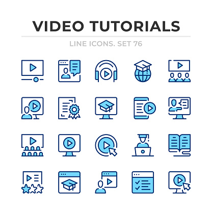 Video tutorials vector line icons set. Thin line design. Modern outline graphic elements, simple stroke symbols. Video tutorials icons