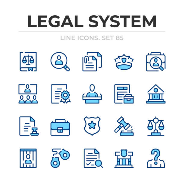 Legal system vector line icons set. Thin line design. Modern outline graphic elements, simple stroke symbols. Legal system icons vector art illustration