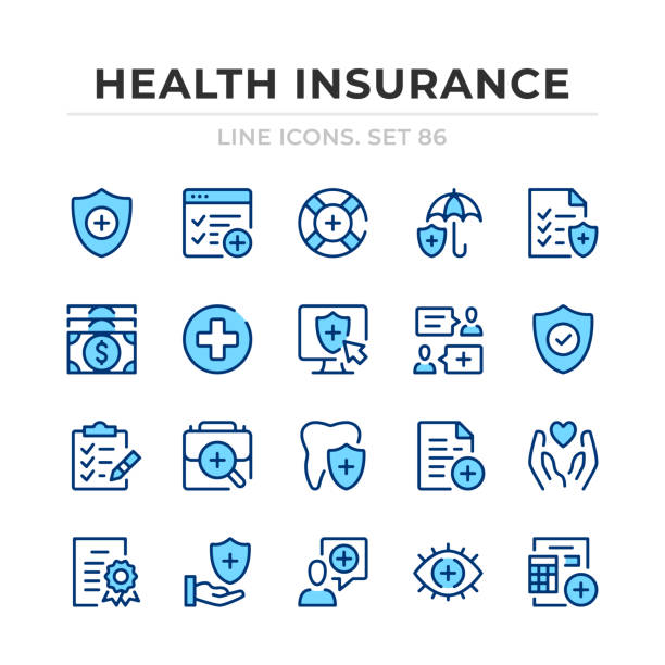 illustrations, cliparts, dessins animés et icônes de jeu d’icônes de ligne vectorielle d’assurance maladie. conception de ligne mince. éléments graphiques de contour modernes, symboles de trait simples. icônes de l’assurance maladie - assurance maladie