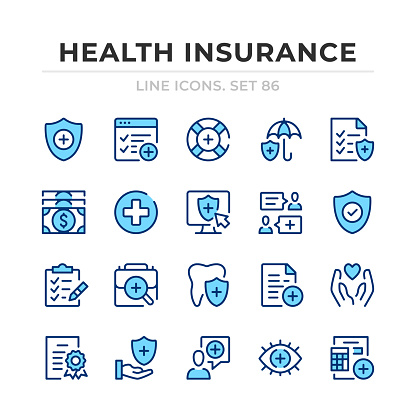 Health insurance vector line icons set. Thin line design. Modern outline graphic elements, simple stroke symbols. Health insurance icons