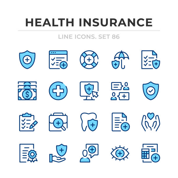 Health insurance vector line icons set. Thin line design. Modern outline graphic elements, simple stroke symbols. Health insurance icons Health insurance vector line icons set. Thin line design. Modern outline graphic elements, simple stroke symbols. Health insurance icons medical insurance stock illustrations