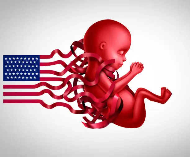 United States abortion laws and US abortions law or reproductive rights in America as a legal concept for reproduction as supreme court ruling for pro life or choice with 3D illustration elements.