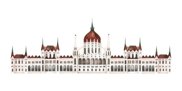 ilustraciones, imágenes clip art, dibujos animados e iconos de stock de ilustración en acuarela del parlamento en budapest - budapest parliament building hungary government