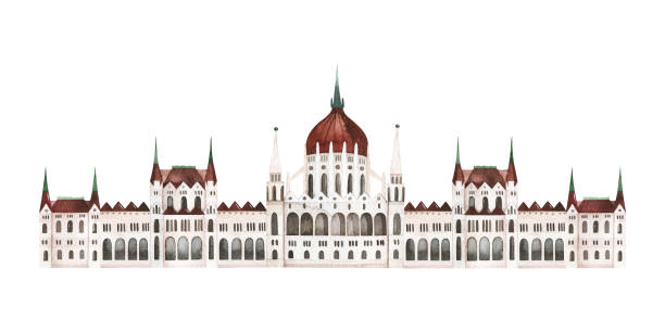 illustrazioni stock, clip art, cartoni animati e icone di tendenza di illustrazione ad acquerello del parlamento di budapest - budapest parliament building hungary government