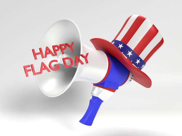 istock Flag Day American Flag on Fedora and Megaphone Against White Background 1396288446