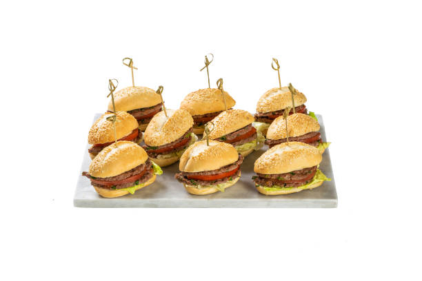 mini beef burgers isolates on white stock photo