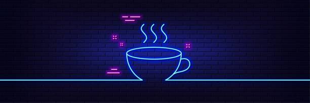 istock Coffee cup line icon. Hot cappuccino sign. Tea drink mug. Neon light glow effect. Vector 1396290894
