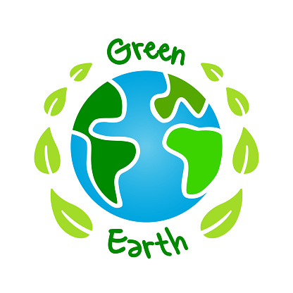 Green Earth with leaves. Save our planet concept. Earth Day.