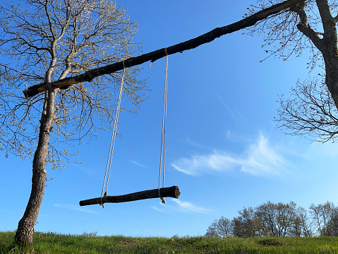 A simple swing made of tree trunks