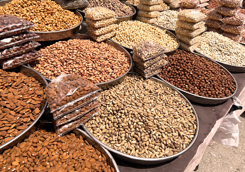 Various nuts at the open air market