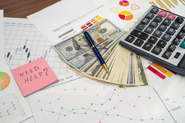 Paper chart diagram report with dollar bills. Business documents. market price