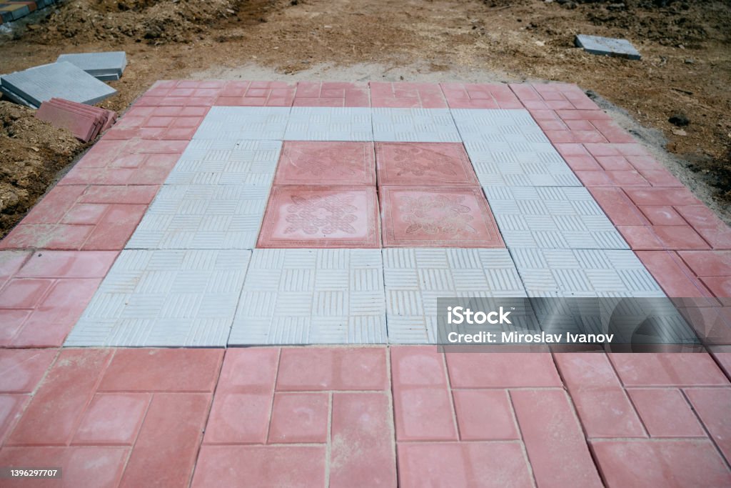 Patterned Slabs Texture Of Different Colored Patterned Paving Slabs Modern Road Surface ...
