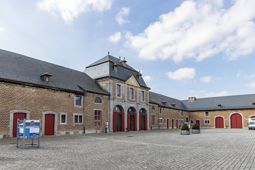 Hasselt, Belgium - April 15, 2022: Abbey of Herkenrode and grounds in Hasselt Limburg region in Belgium