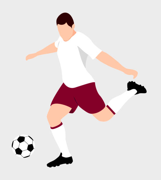 カタール2022ワールドカップのサッカー選手のフラットドローイングは、サッカーボールを打つ色 - fifa world cup qatar 2022点のイラスト素材／クリップアート素材／マンガ素材／アイコン素材