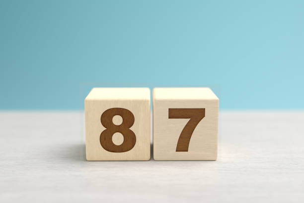 istock Wooden toy blocks forming the number 87. 1396304928