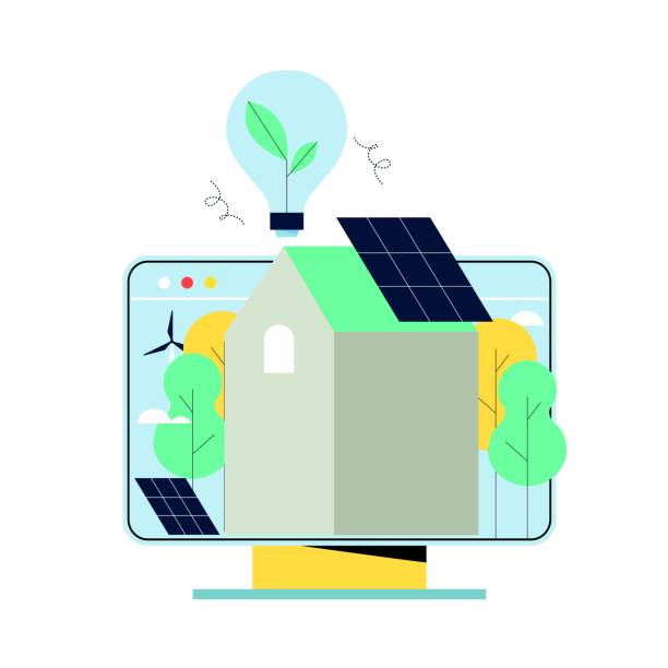 istock Eco friendly modern house. Smart house, using renewable energy, sustainability and eco energy concept flat vector illustration 1396305759