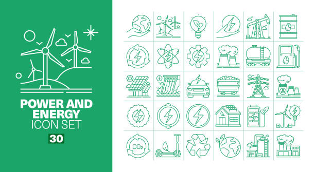 Power and Energy Line Icons Set vector art illustration