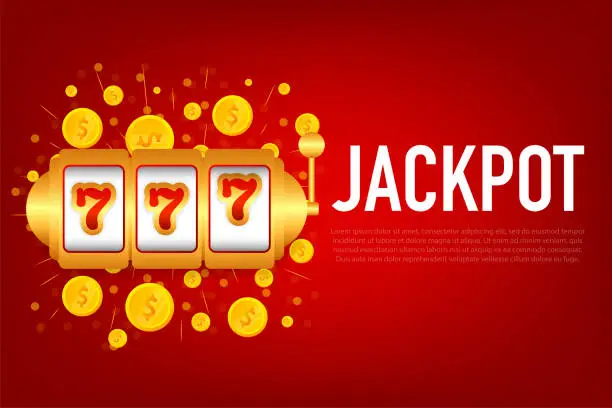 Vector illustration of Flat banner with 777 jackpot for concept design. 777 big win concept. Isolated vector illustration