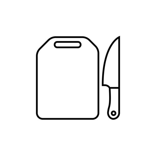 illustrazioni stock, clip art, cartoni animati e icone di tendenza di icona della linea chopping board - knife table knife kitchen knife penknife