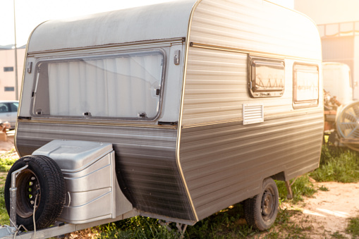 vintage caravan trailer for hollidays parked in spain