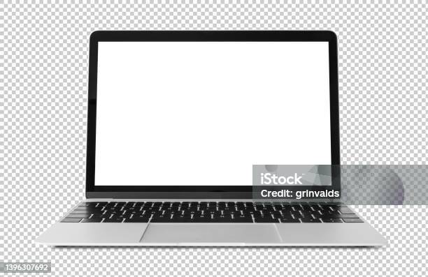 Mockup Of Laptop With Empty White Screen Transparent Pattern Background Stock Photo - Download Image Now