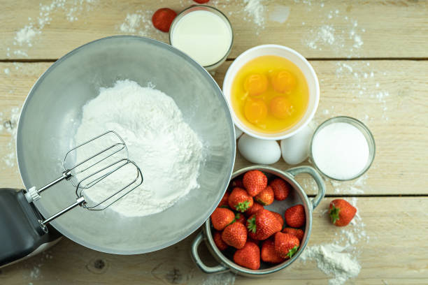 istock Ingredients for strawberry cake. 1396308822