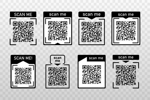 Set Scan me icons frame with Qr code for smartphone isolated on transparent background. Set Scan me icons frame with Qr code for smartphone isolated on transparent background. Qr code for payment, advertising, mobile app vector illustration. you and me stock illustrations