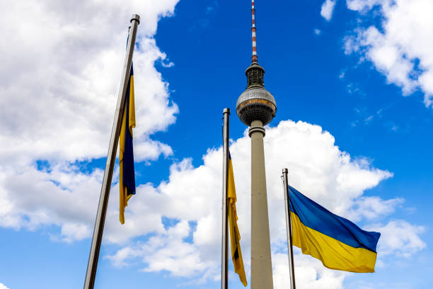istock TV Tower in Berlin with Ukrainian flags 1396310964