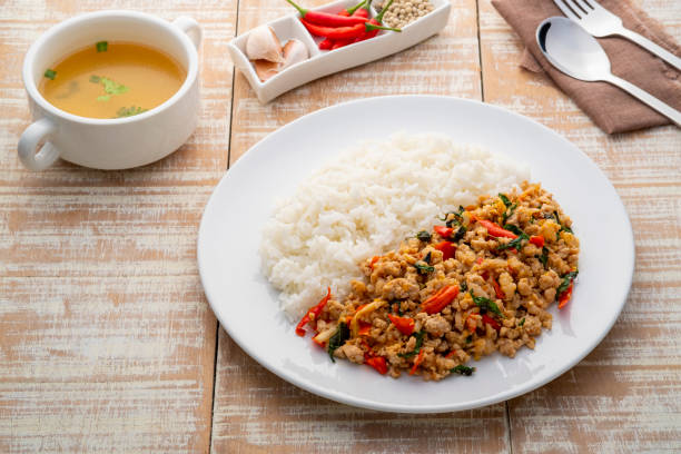 istock Stir fried pork and basil,fry minced pork and basil 1396312345