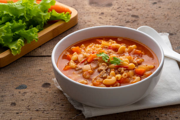 istock beef and tomato macaroni soup in white bowl 1396312460