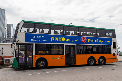 Hong Kong - May 9, 2022 :  A bus with \