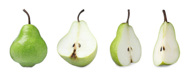 istock Set with tasty ripe pears on white background. Banner design 1396315236