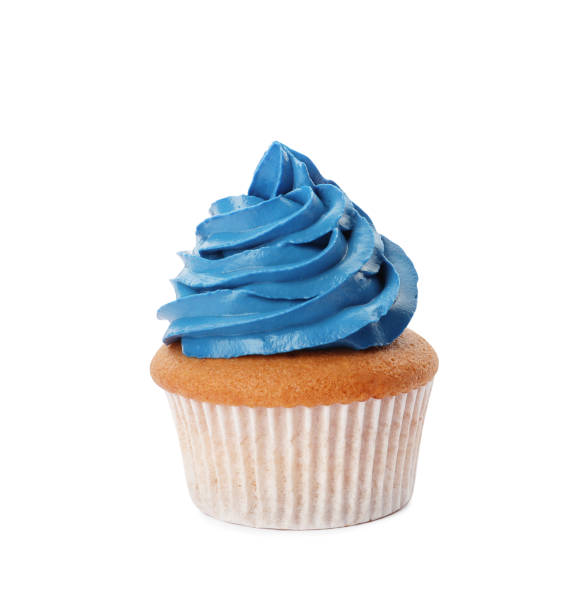 istock Delicious cupcake with blue cream isolated on white 1396315995