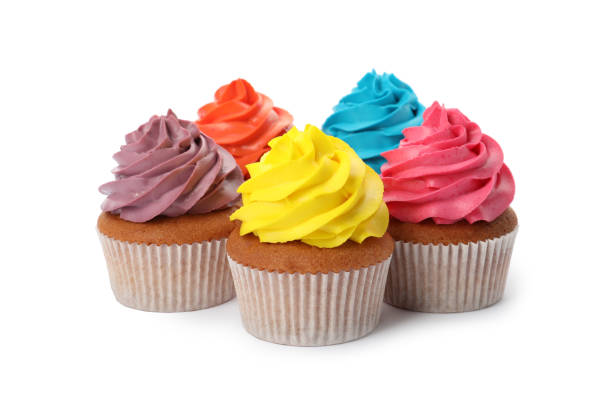 istock Different delicious colorful cupcakes on white background 1396316019
