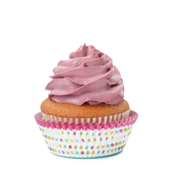 istock Delicious cupcake with cream isolated on white 1396316554