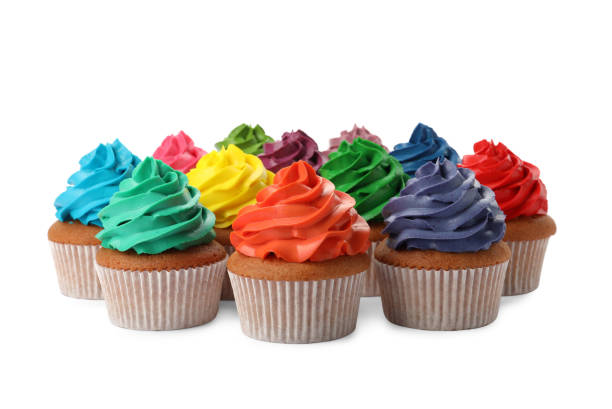 istock Different delicious colorful cupcakes on white background 1396316604