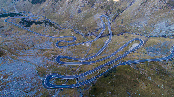 Road taken with drone. Hairpin bends.