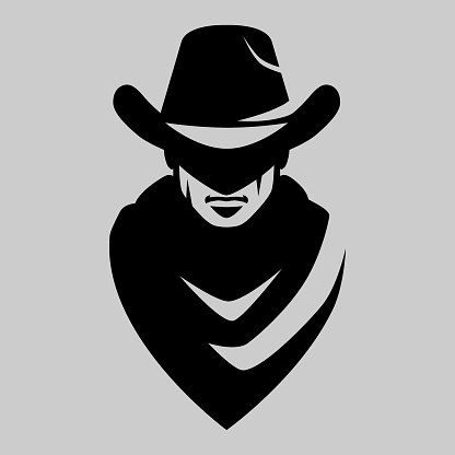 Cowboy portrait symbol on gray backdrop. Design element