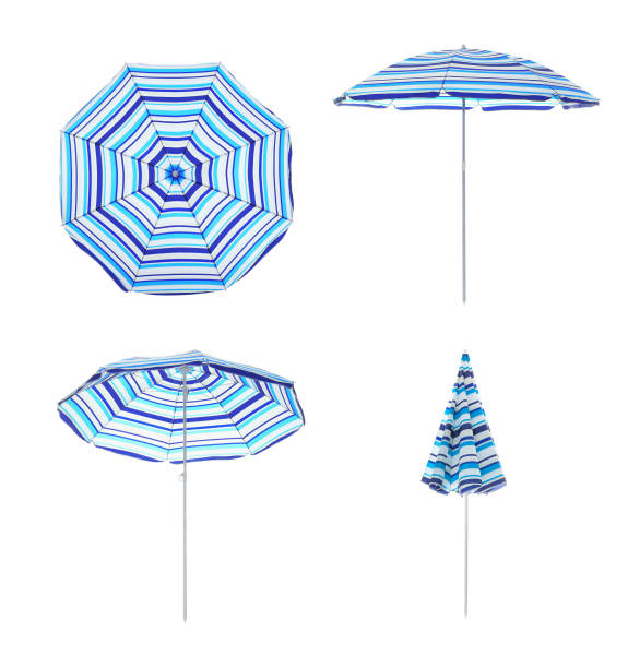 istock Set with striped beach umbrellas on white background 1396318072
