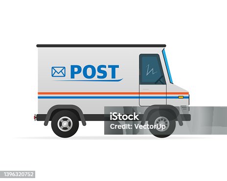 istock Vector illustration template. Post truck with hand. 1396320752