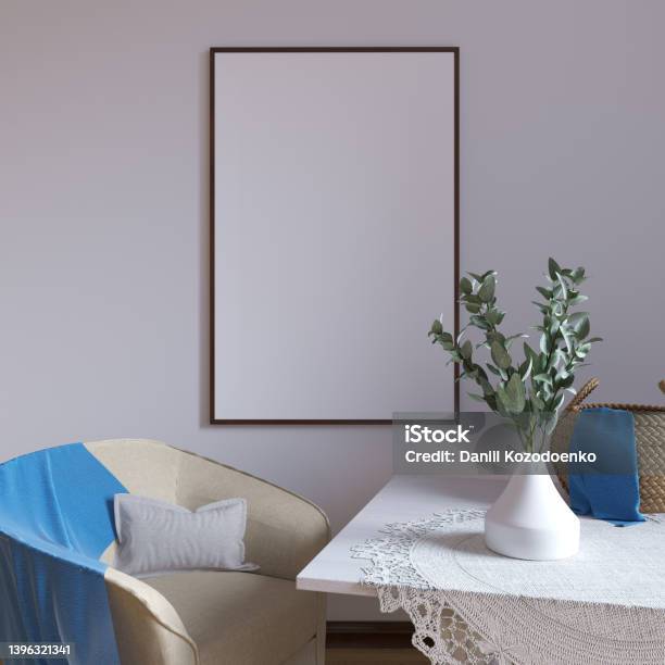 3d Rendering Scene In Greece Theme For Mockup S On White Frame Trend Colors Interior 2022 Stock Photo - Download Image Now