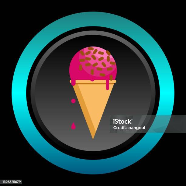 Strawberries Iccream Cone Icon In Blue Neon Buttons In Black Background Stockvectorkunst en meer beelden van Applicatie