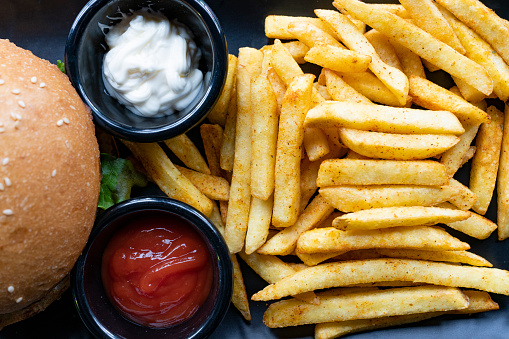 Delicious homemade hamburger and french fries